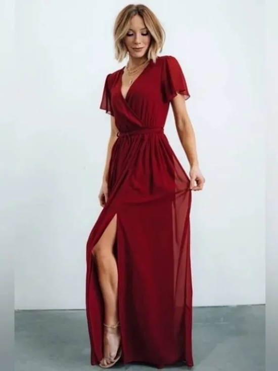 Baltic Born Dresses & Skirts - Baltic Born Wine Red Wrap Maxi Dress with Side Slit